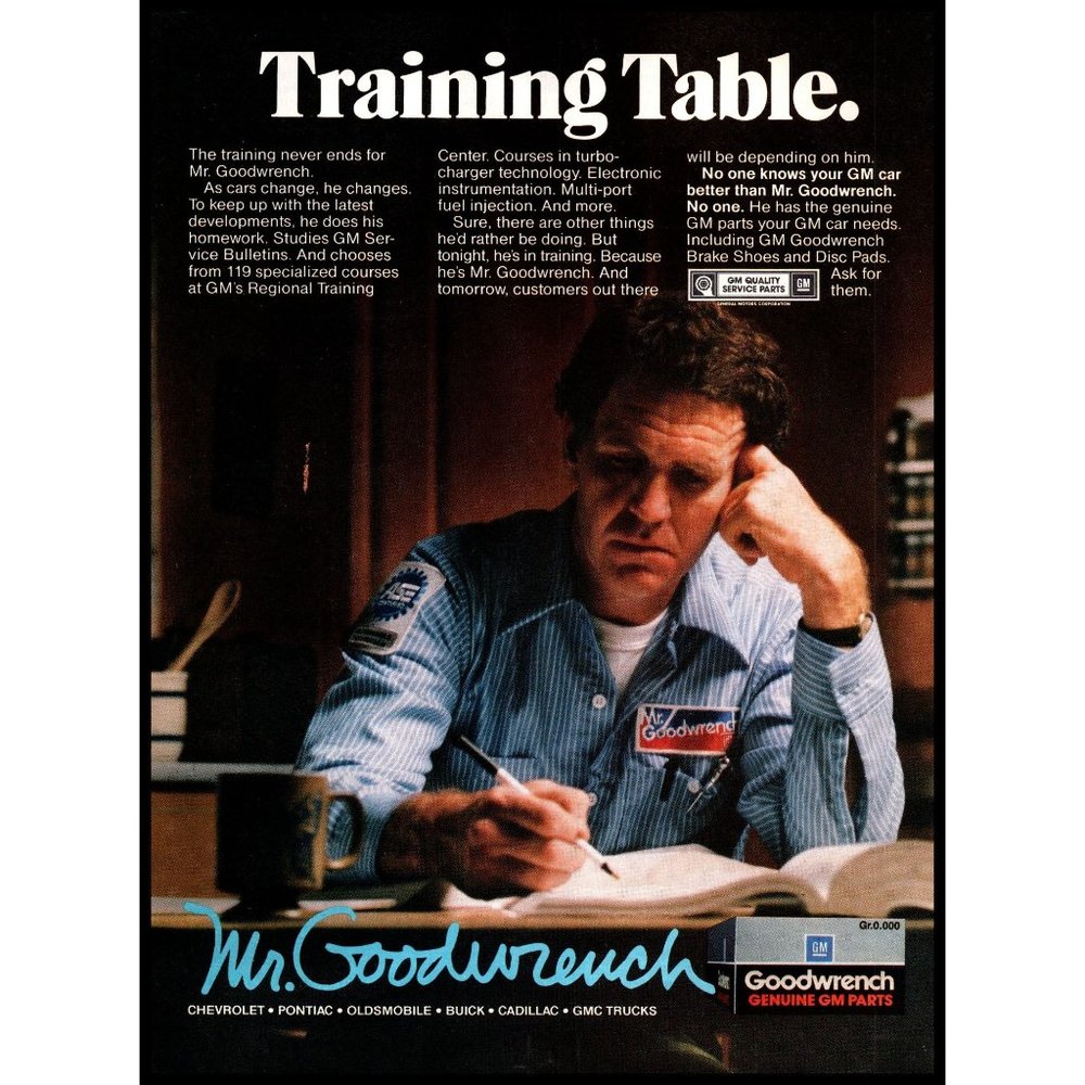 1986 GM Mr. Goodwrench Service Technician Mechanic Vintage Print Ad Wall Art